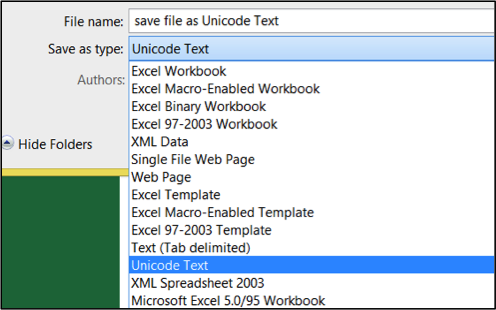 Save to Unicode Text from Excel